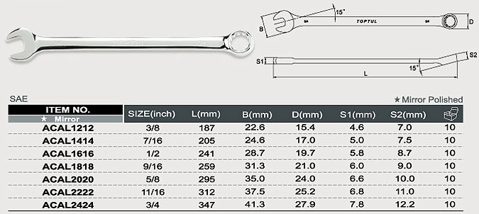Cờ lê vòng miệng dài 12mm  Toptul ACAL1212