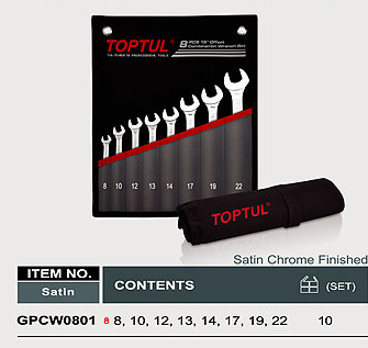 Bộ cờ lê đầu tròn đầu hở 15 độ 8 món TOPTUL GPCW0801