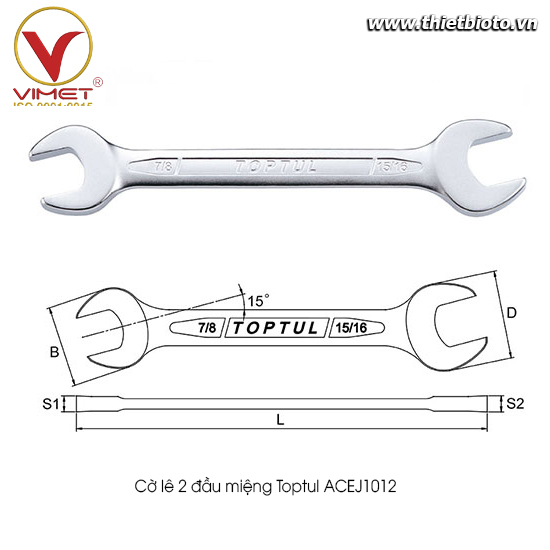 Cờ lê 2 đầu miệng Toptul ACEJ1012